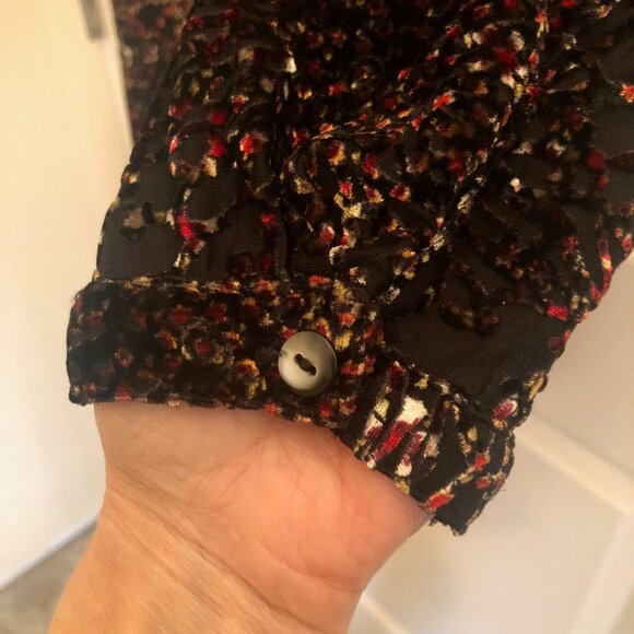 Sno Skins Long Sleeve V-Neck Raised Velour Multicolor Print Tunic Shirt Size M - Picture 8 of 16